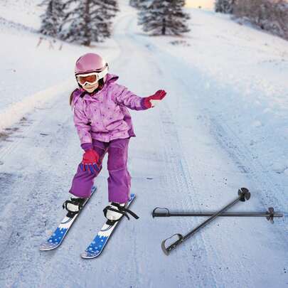 Kids Beginner Snow Skis Set With Poles Christmas Gift Winter Outdoor Sport Ski Set For 2-8 Years Old Blue ABS PE Steel Adjustable Bindings Lightweight Kids Ski Gear