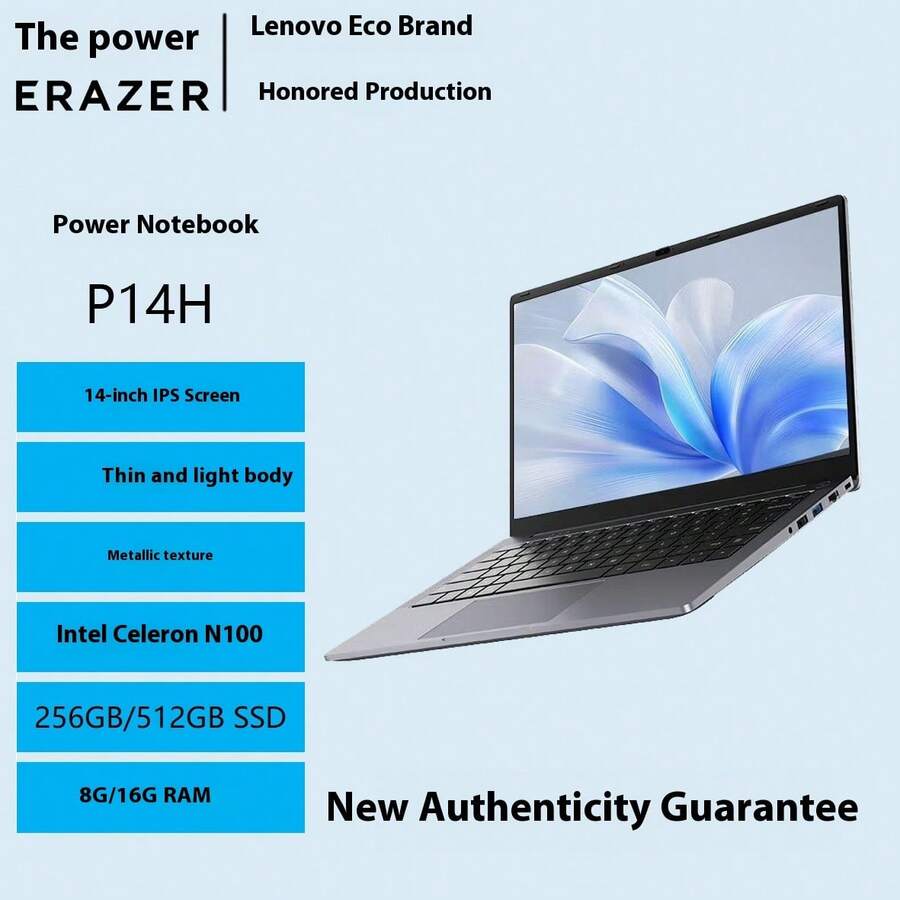 Lenovo 联想 Ideapad P14H 14.1英寸轻薄笔记本电脑，办公/商务，N100，16GB内存，512GB硬盘 - 灰色 - 查看 1