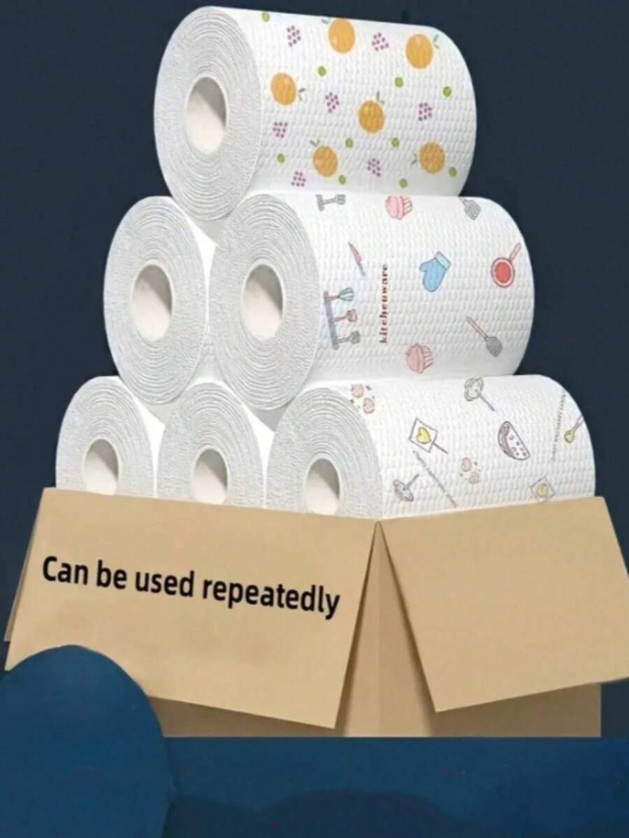 一次性可洗厨房纸巾，厨房清洁纸巾，柔软吸水布，吸水性强，干湿两用，洗碗防油纸巾，厨房用纸，厨房用品，圣诞派对用品（随机图案） - 彩色 - 查看 1