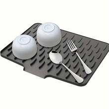 1pc Large Kitchen Sink & Dish Drying Rack - Non-Slip Silicone Drain Board, Built-In Drainage Hole, Heat-Resistant & Easy-To-Clean Surface, High Rim Design, Dish Storage Rack, Compatible With Countertop, Sink, Refrigerator (40x32cm) - Modern Black/Grey Design, Durable Polypropylene Base, Suitable For Small Kitchen, Dishwasher, Moisture-Proof Use - Multicolor - View 6