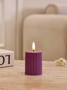 Plastic Beige Gear Striped Electronic Flameless Candle Set, Modern Flameless LED Party Candles, Faux Stone Wax Material Home Decor Candle Accessories