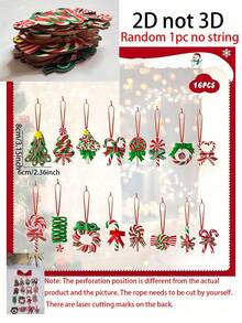 16 piezas Adornos de madera 2D con forma de piruleta navideña, adornos colgantes de mini bastones de caramelo de colores de arcilla polimérica con diseño de bastón de caramelo para decoración del árbol de Navidad, fiestas y hogar