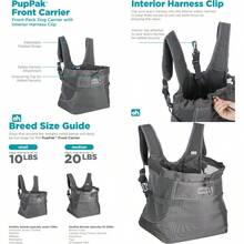 PZW Outward Hound PupPak - Transportador Frontal Para Perro Mediano Gris Mochila Para Mascotas Pequeñas De Hasta 20 Libras Correas Acolchadas Malla Transpirable Resistente Al Agua Clip De Seguridad1510 - Địu em bé phía trước màu xám trung bình - Xem 1