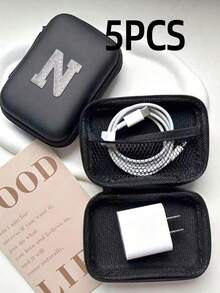 5/3/1 piezas Caja de almacenamiento de cuero PU con letra A-Z, Portador de tarjetas de juego, Organizador de caja de tarjetas de identificación/tarjetas/tarjetas de presentación, Adecuado para viajes, accesorios digitales, estuche para auriculares - Multicolor - Ver 30