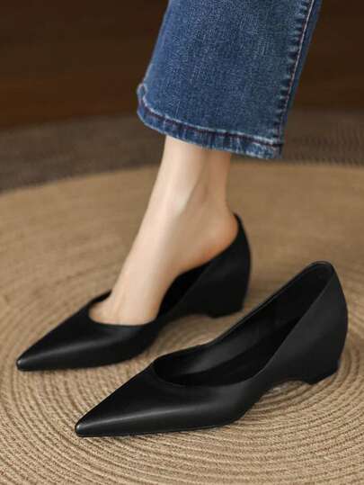 Vintage Brown Pointed Toe Flat Shoes For Women, New French Color-Blocking Low Vamp Platform Shoes, All-Season