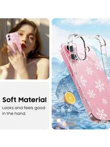 Winter Apple Snowy 1pc Clear Air Cushion Christmas Snowflake Phone Case Compatible With IPhone17/17air/17pro/17promax 16 Pro Max/16/16 Pro/15 Pro Max/15 Pro/15/14 Pro Max/14 Pro/14/13 Pro/13/12 Pro/12/11, Anti-Drop. Also Fits. - Clear - View 8