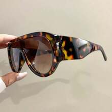 2D Flat Punk Frog-Shaped Glasses - Oversized Flat Top Frame With Metal Hinges, Black Tortoiseshell Decoration, Unisex Fashion Accessories, Bold Design,  And Unique Piece, Fashion Forward Glasses - 豹 - 查看 8