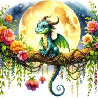 5D Diamond Painting Kit - Full Moon Green Dragon 11.8x11.8 Inches Unframed Art Craft Set, With Round Acrylic Diamonds, Suitable For Wall Decor, Ideal Gift