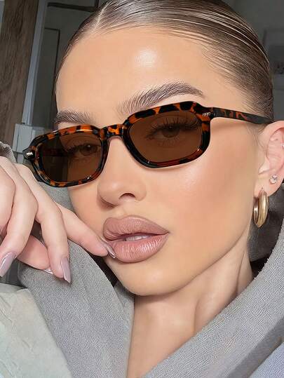 1副女士矩形镜框时尚眼镜，带染色镜片，时尚眼镜，适合户外活动，完美适用于派对和社交聚会