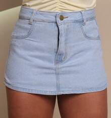 Women's High Waist Jeans Skirt Shorts In Light Wash I Without Elastane - Rửa nhẹ - Xem 6