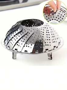 1个带盖不锈钢折叠蒸笼 - 多功能厨房配件，适用于蒸蔬菜、鸡蛋和海鲜 - 家用烹饪和餐车必备，厨房必备电器 | 现代厨具 | 耐用炊具 - 彩色 - 查看 12