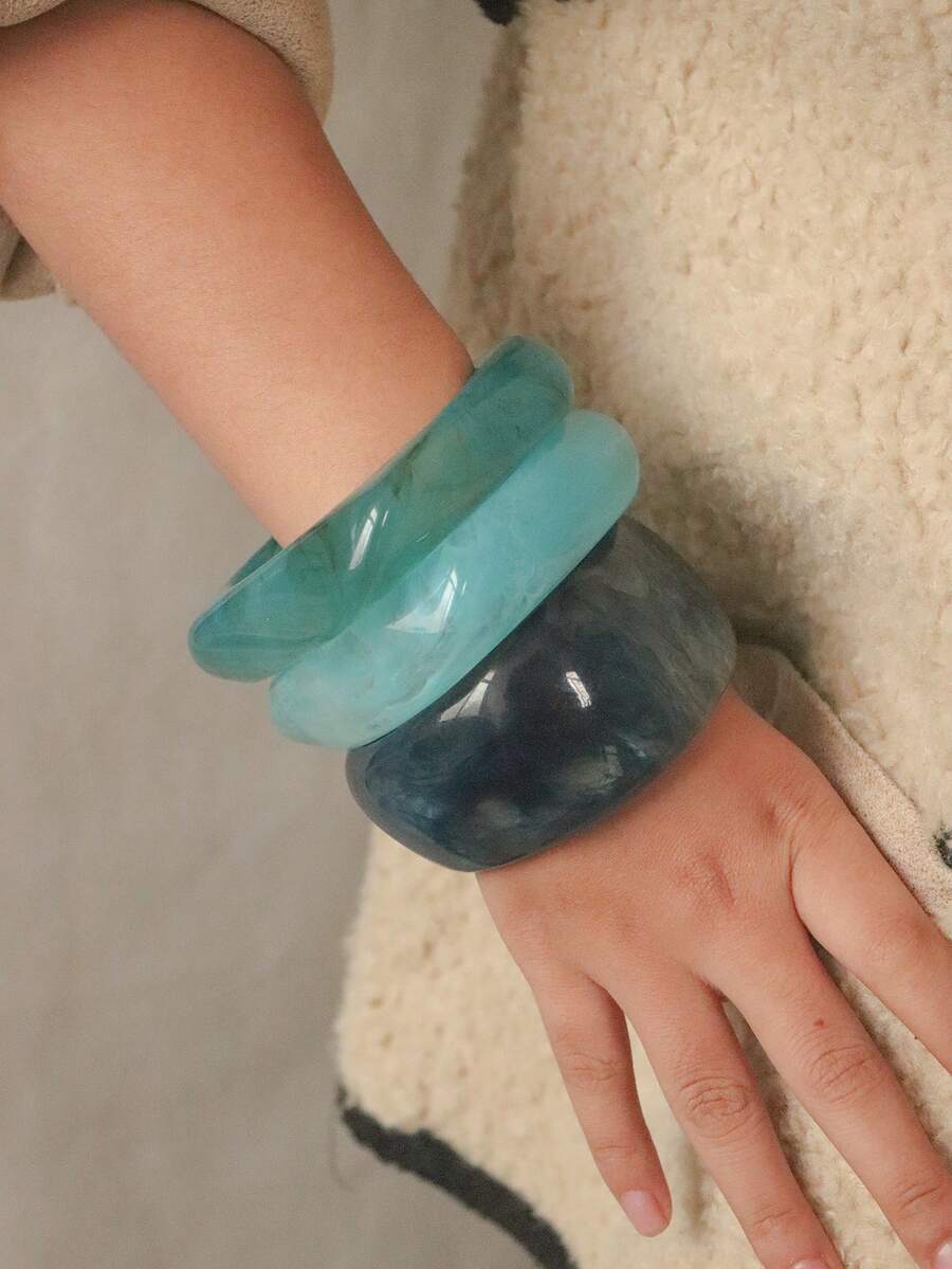 Bộ 3 vòng tay Acrylic phong cách đại dương xanh, kết hợp vòng tay nhuộm tối giản thanh lịch, có thể đeo riêng hoặc xếp chồng, thích hợp để đeo hàng ngày và đi nghỉ - Nhiều màu 11 - Xem 1
