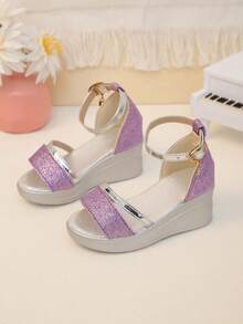 Đôi sandal đế xuồng màu tím óng ánh mộng mơ này dành cho trẻ em, thích hợp cho mùa hè, các bữa tiệc, đi biển, mặc thường ngày và vui chơi ngoài trời. - Màu tím - Xem 1