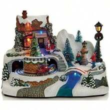 Choice Of 3 LED Light Animated Village Christmas Carousel 24cm Wide 3 Turntables - Flying Santa - View 2