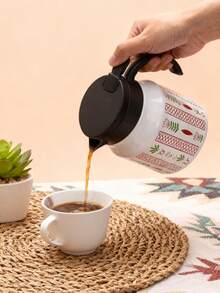 1pc 800ml Saudi Style Coffee/Tea Pot, Long Keeping Warm, Middle Eastern Style Palm Tree Print, Suitable For Home, Restaurant, Gift Giving, Saudi National Day