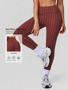 Sodalemon Women Casual Outdoor Training Leggings Polka Dot Fitness Running No Front Seam Yoga Leggings Elastic Sport Leggings