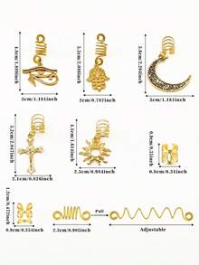 37PCS Gold Hair Jewelry For Braids Loc Jewelry Cross Braid Clips Multi Style Loc Dreadlock Beads Sprial Hair Decoration Metal Hair Cuffs Rings Braid Accessories For Women And Men - Gold - View 6