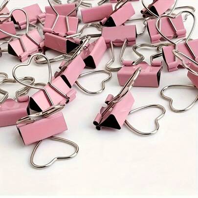 10 Pink Heart-Shaped Binder Clips For Paper, Notes, Photos, And Document Organization - Office, Home, School, And Craft Accessories