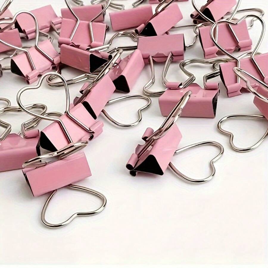 10 Pink Heart-Shaped Binder Clips For Paper, Notes, Photos, And Document Organization - Office, Home, School, And Craft Accessories - Bìa hồ sơ - 10 cái - Xem 1