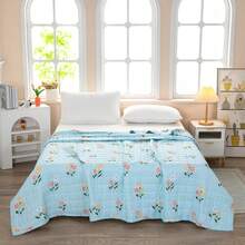 1pcs,Edredón acolchado de verano, estampado floral, ligero y duradero 180*220 - Celeste - Ver 1