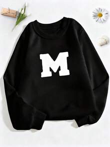 Tween Boy Cool Street Style Printed Crewneck Sweatshirt For Casual And Streetwear During Autumn And Winter - Black - View 1