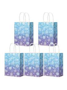 Set de 5 piezas/10 piezas, bolsa de regalo con diseño de copos de nieve, bolsa de papel con copos de nieve, bolsa de regalo para recién nacidos, baño de princesa, holográfica azul, para dulces y aperitivos con asa, para suministros de fiesta de cumpleaños y maravillas - Multicolor - Ver 14