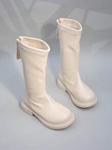 女童及膝靴，新款秋冬时尚英伦风儿童长靴，大童公主马靴，可爱校园高筒靴 - 米色 - 查看 5