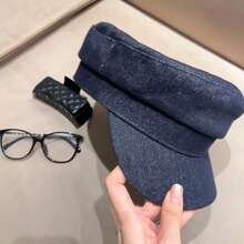 Adults Denim Berets Hats Fashionable Classic Solid Color Cadet Caps For Daily Life And Travel - Màu xanh lam - Xem 2
