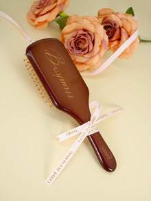 Personalized Wooden Hair Brush With Customizable Back - Add Any Text, Name, Or Message You Want | Unique "Eternal Charm" Design, Perfect For Gifting, Bridal Use, Or Daily Styling | Exclusive Custom-Made Edition Now Available - Mocha Brown - View 4