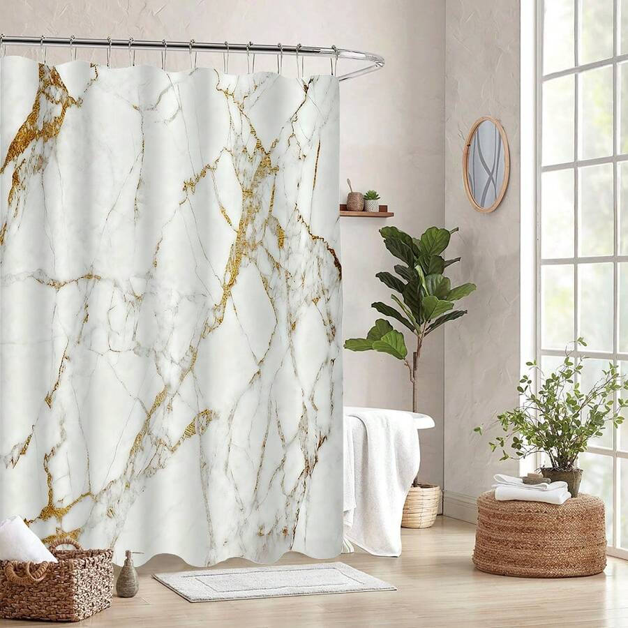 1件套奢华白色大理石纹浴室套装，可机洗，易于安装，浴室装饰及配件，房间装饰，完美适用于现代浴室、家居、酒店、度假村，礼品浴帘