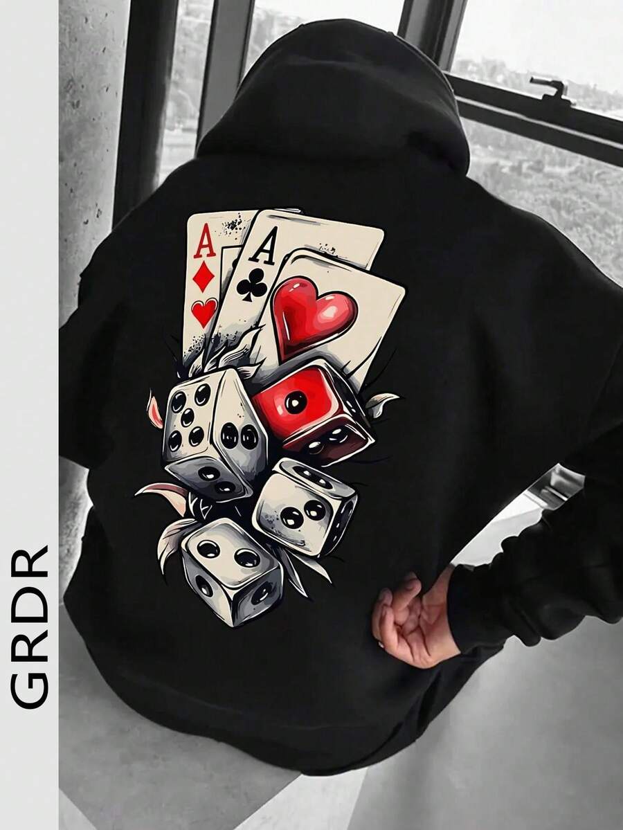 GRDR Sudadera con capucha casual y holgada con estampado para hombre, otoño/invierno