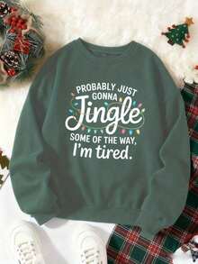 2026 Long Sleeve Tops Women1Pc Women's Funny Christmas Sweatshirt "Probably Gonna Jingle Some Of The Way" With Colorful Lights & Slogan - Red Crewneck Long Sleeve Winter Sweater, Cozy Holiday Party Fit, Xmas Gift Idea For Casual Wear Suitable For Wearing In All SeasonsLoose And Comfortablesudaderas Para Mujer Parke Sweatshirt - 紅色 - 查看 7