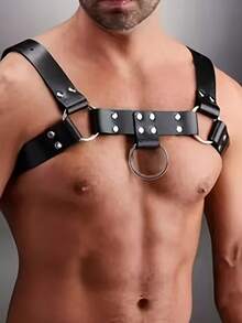 Men's Punk PU Leather Suspenders, Shoulder Strap, Chest Strap, Waist Belt, Casual Versatile Hiphop Body Chain, Fashion Party Outfit - Black - View 1