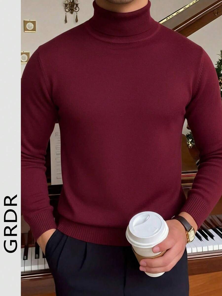 GRDR Men's Casual Versatile Solid Color Turtleneck Knit Sweater, Autumn/Winter