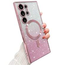 奢華亮片磁吸無線充電保護殼，適用 Galaxy S24 S23 S22 S25 Ultra Plus S25 FE，TPU 手機殼適用 A05 A15 A35 A25 A14 A17 A24 A34 A54 A26 A36 A16 A06 A25 5G，適合送給男友/女友的禮物 - 粉色 - 查看 9
