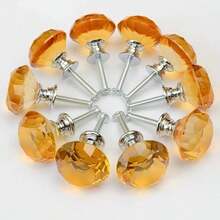 10pcs Diamond-Shaped Amber Crystal Glass Knobs, Dresser Knobs, Cabinet Drawer Pulls, Kitchen Cabinet/Wardrobe Door Handles, Furniture Hardware Accessories - Amber - View 3