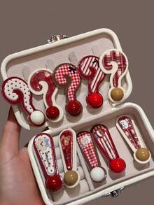 10个装女孩可爱蝴蝶结波点印花侧刘海发夹，时尚配饰