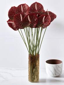 3支仿真红掌百合花（黑红相间），配以仿真红火烈鸟花、蕾丝叶和尾状花。适用于婚礼、办公室、派对、酒店、家居餐桌装饰、春季房间装饰、餐桌摆设、季节性装饰、户外露台装饰、DIY项目、房间装饰美学、婚礼装饰、墙面装饰、厨房装饰以及情人节礼物。 - 彩色 - 查看 4