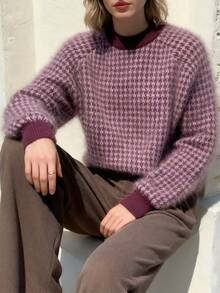 Dentro y fuera de los dos desgaste coreano jersey estudiantes sueltos viento perezoso Pullover suéter de punto tops Jersey versátil de estilo coreano para otoño/invierno, ideal para combinar con otras prendas, de corte holgado y estilo estudiantil, con mangas largas. - Morado - Ver 7