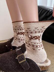 1/2/5 Pairs Women Dachshund Pattern Interesting Comfortable Versatile Warm Wool Blend Mid-Calf Socks - Multicolor - View 4