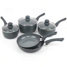 Grey 8pcs Ribbed Cookware Set Non Stick Induction Pans Saucepans Cooking Pots - 8 Piece Ribbed Pan Set - View 9