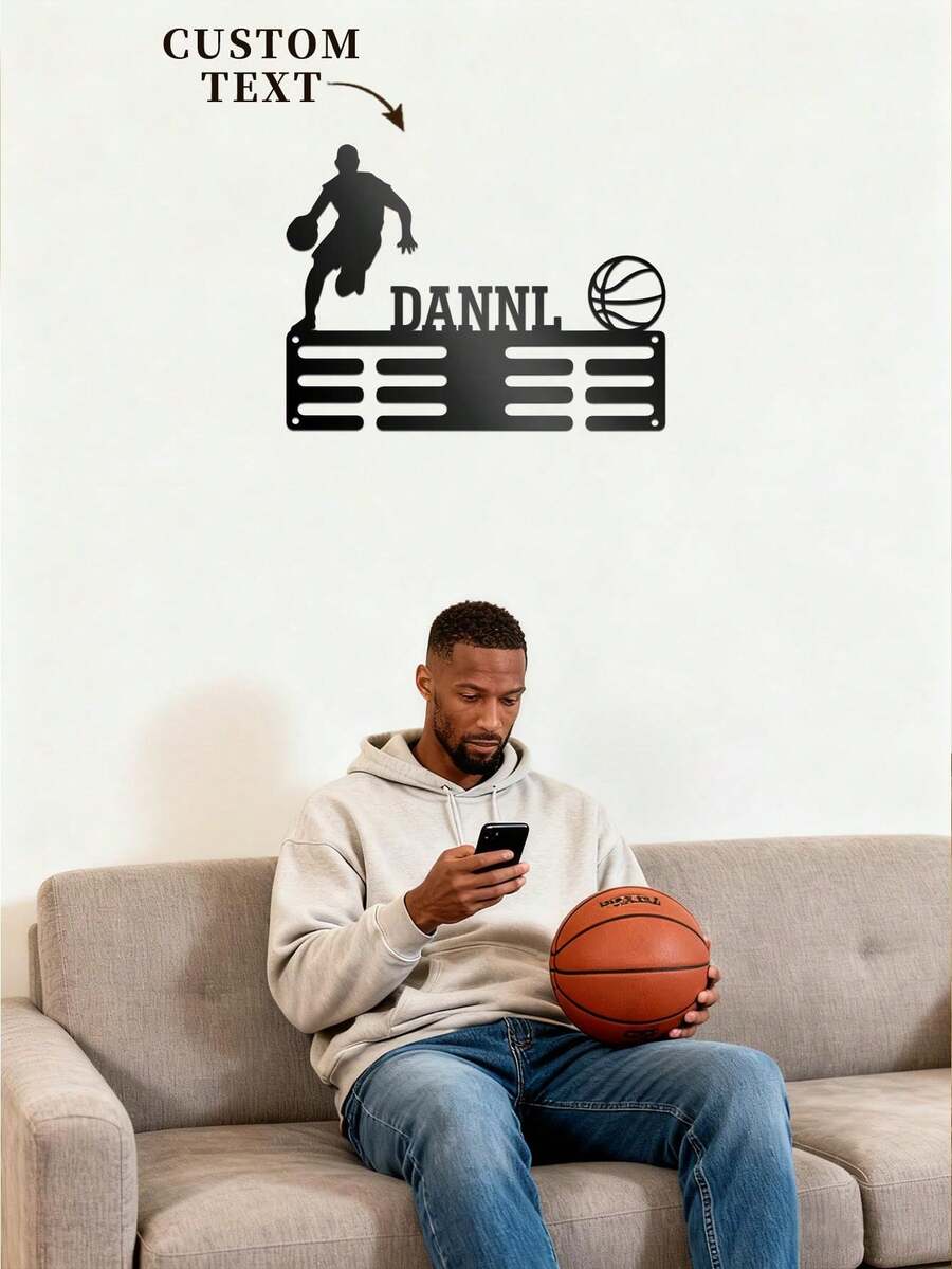 1pc Personalized Custom Football Medal Holder, Custom Name Custom Football Medal Hanger, Metal Display Awards Wall Metal Art For Living Room