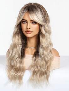 1 pieza de peluca sintética resistente al calor con degradado de color rosa rizado, de 28 pulgadas de largo, hecha de fibra, apta para uso diario, pieza de cabello natural y realista. - Degradado - Ver 4