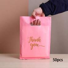 50 piezas Bolsas de regalo color rosa "Gracias" para boda, cumpleaños, fiesta, empaque de ropa, regreso a la escuela, Día de San Valentín - 50 pcs - Ver 12