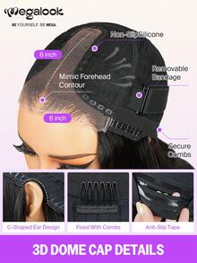 MEGALOOK 6x6 T型蕾丝前假发，直发波波头，100%真人发丝，12-26英寸，预剪预漂白发结，自然发际线，透明蕾丝闭合假发，12英寸短波波头假发 - 无需胶水，新手友好，全天舒适，自然发际线，隐形无痕，日常佩戴 - SNatural - 查看 9