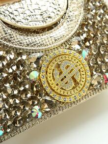 New Fashionable Luxury Women's Versatile Dollar Sign Rhinestone Decor Handbag, Suitable For Evening Party - Multicolor - View 7