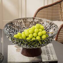 Large Capacity Fruit Plate, Living Room Party Candy Dish, Dessert Plate, Snack Plate, Reusable Faux Wood Grain Base, Drain Hole, Shockproof