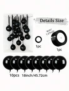 10 piezas de globos verdes oscuros de 18 pulgadas de 4D con cintas de poliéster verde oscuro y papel protector, portátiles para decoración de habitaciones, decoración de fiestas, decoración de bodas, reuniones familiares - Negro - Ver 4