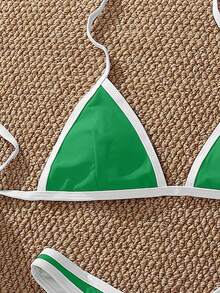 PEPPERMOLLY Nuovo bikini sexy a tinta unita con lacci alla nuca, costume da bagno estivo alla moda per donne