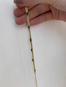 1件装 时尚复古金色蛇骨绿水晶吊坠手链（女士款） - 金黃色 - 查看 3